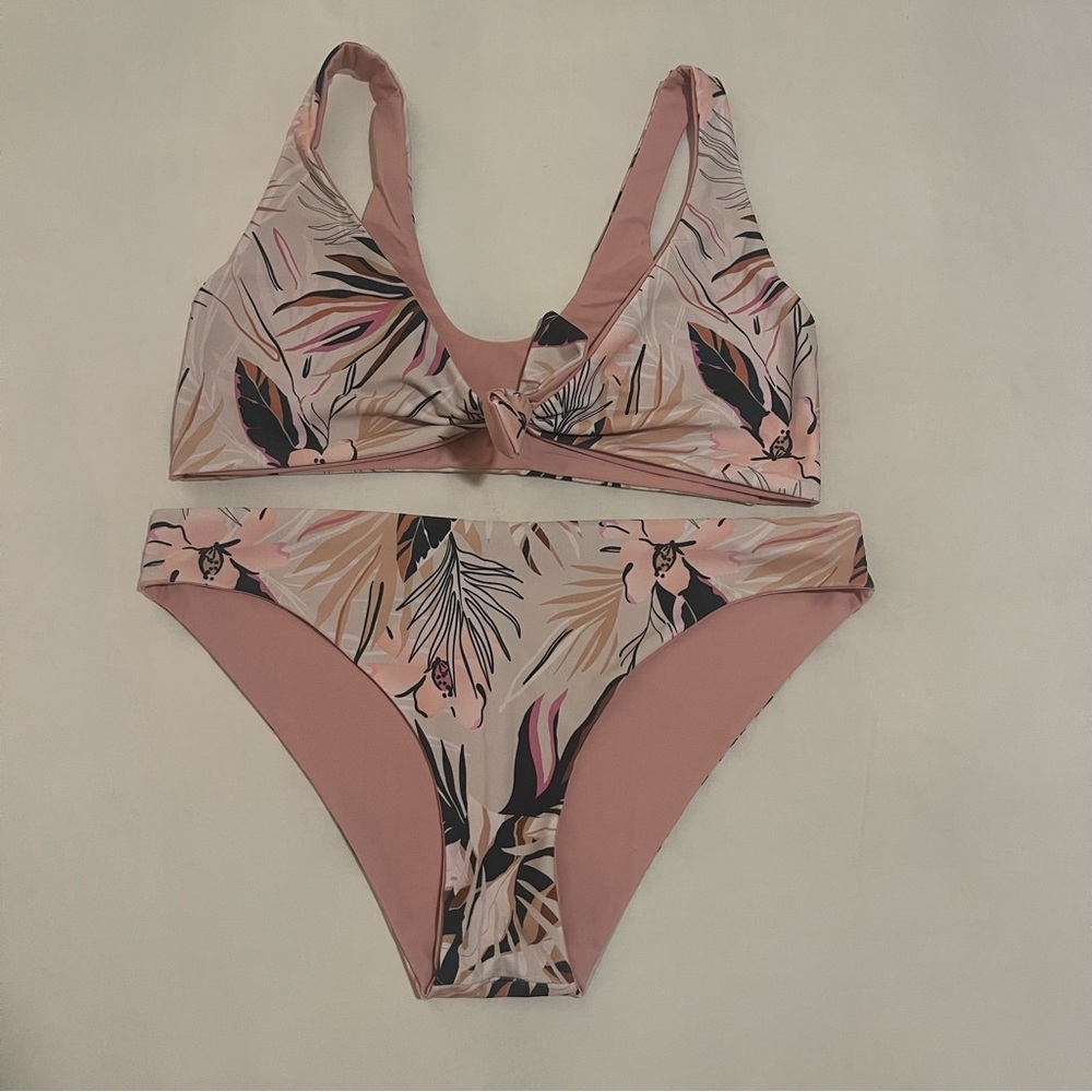 Pink Palm Leaf Bikini Swim Set